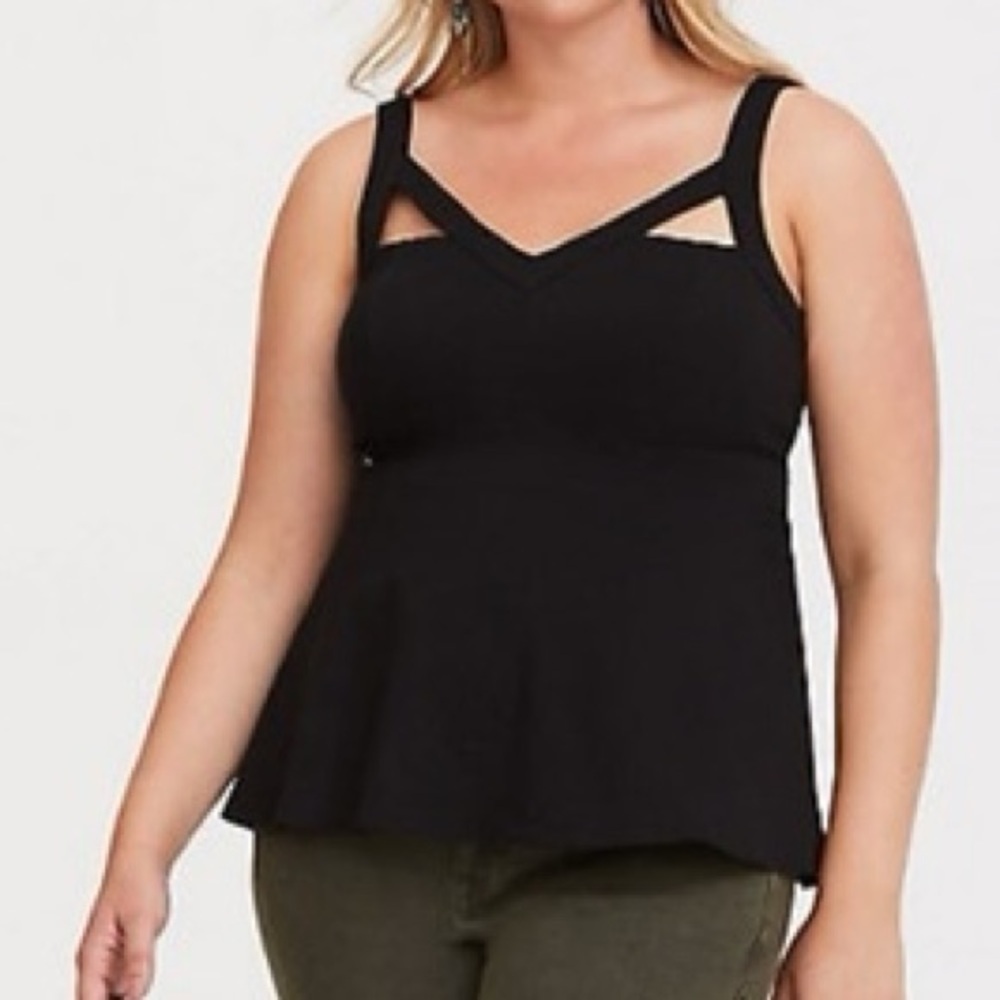 Torrid Black Cut Out Body Con Peplum Tank